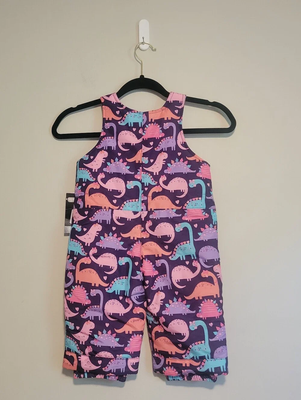 New The Children's Place Girls' Dino Print Snow Bibs Size 12-18 Months